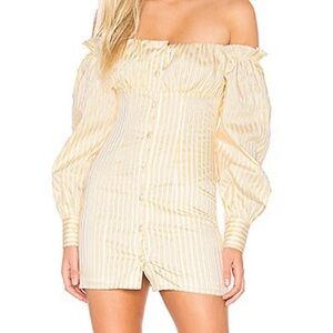 LOVERS + FRIENDS Topaz Mini Dress XS White Yellow Off Shoulder Puff Sleeve